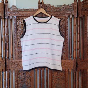 Retro Cotton White Black and Pink Striped Knit Sweater Vest